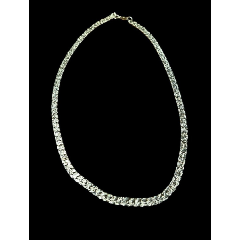 Vintage Gold Tone Flat Nugget Textured Chain Necklace Classic Reversible 18”